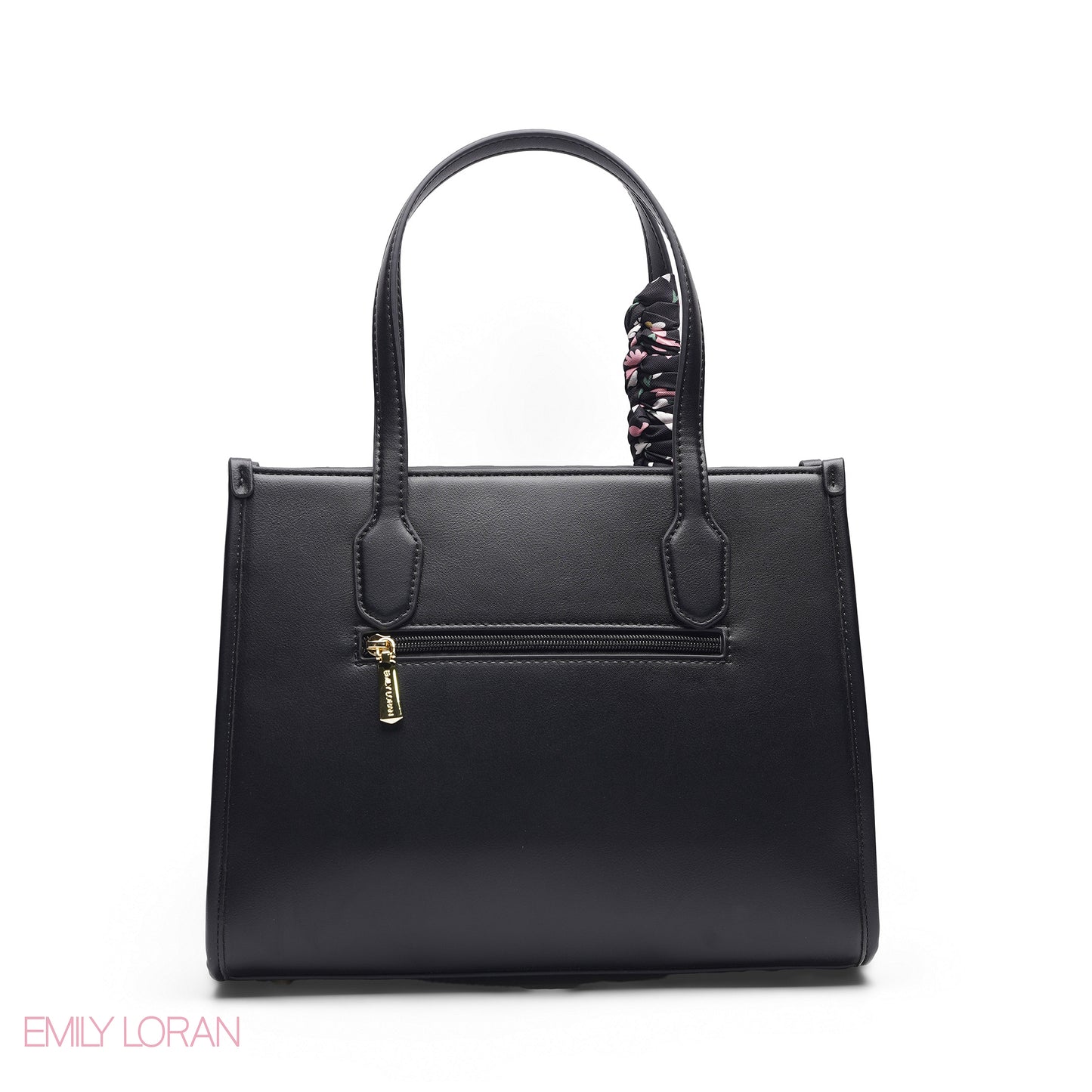 BLACK FLORAL TOTE WITH CIRCULAR POUCH - LARGE