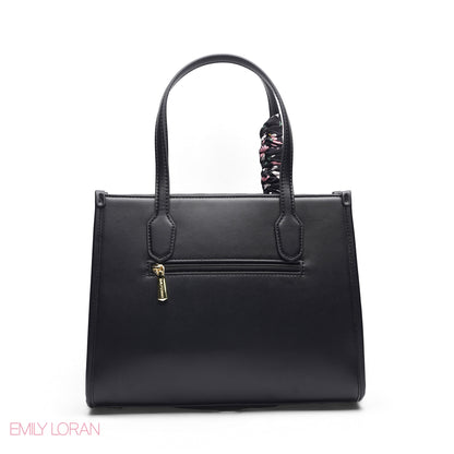 BLACK FLORAL TOTE WITH CIRCULAR POUCH - LARGE