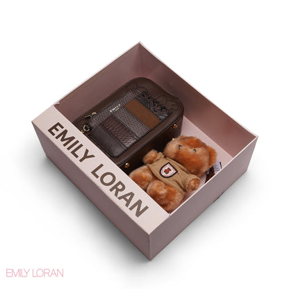 STYLISH PATCHWORK CAMERA BAG SET WITH PLUSH TEDDY CHARM