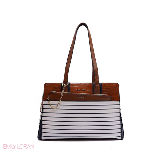 EMBOSSED FLORAL HANDBAG WITH SNAKESKIN POUCH