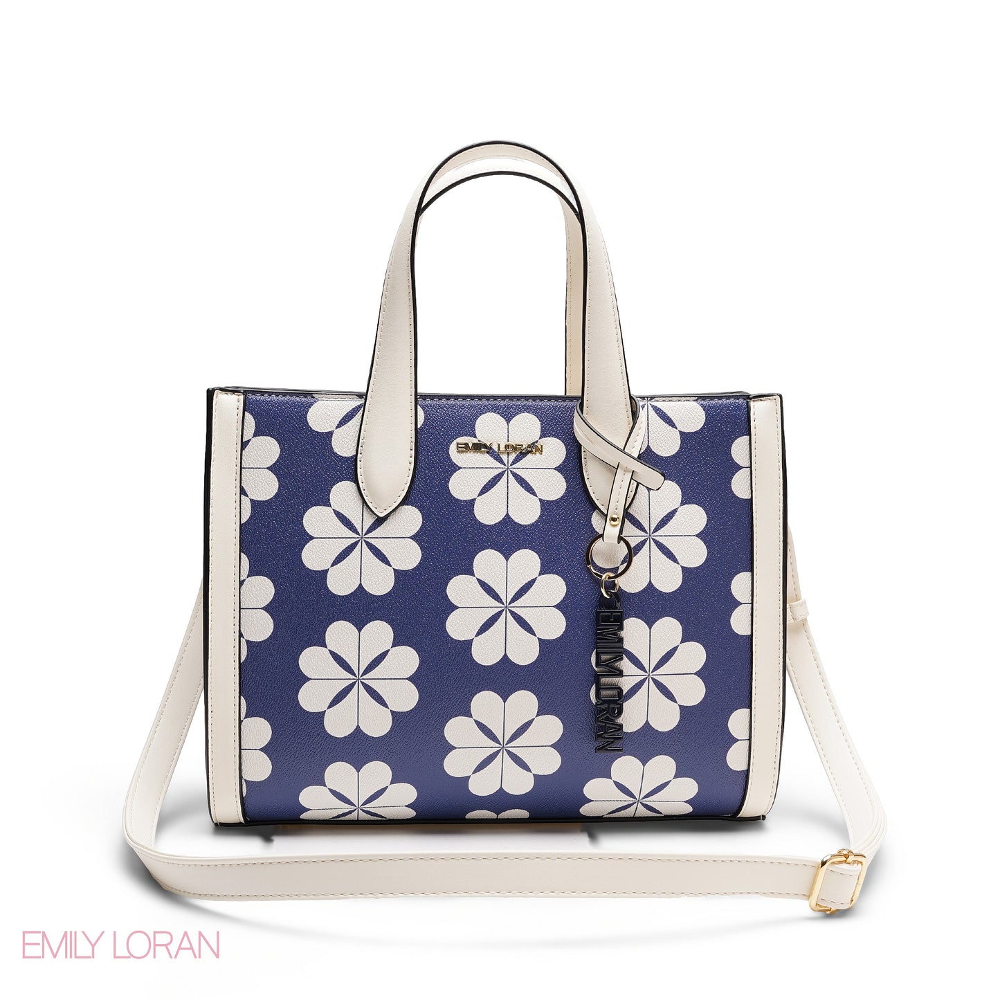 CHIC FLORAL PRINT TOTE WITH LOGO CHARM BAG