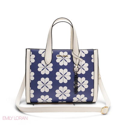 CHIC FLORAL PRINT TOTE WITH LOGO CHARM BAG