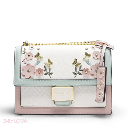 EMILY 3D FLORAL APPLIQUÉ CROSSBODY BAG - MINT & PINK