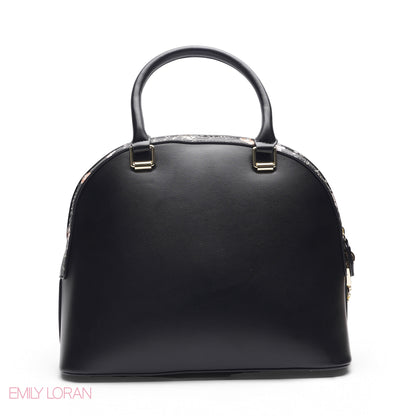 BLACK DOME BAG WITH PINK FLORAL PRINT - LARGE