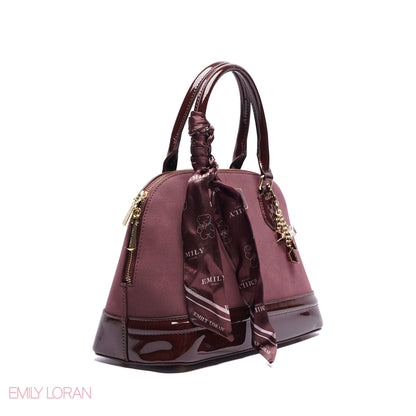 ROUNDED HANDBAG SHINE LEATHER WITH GOLD CHAIN AND SCARF - LARGE