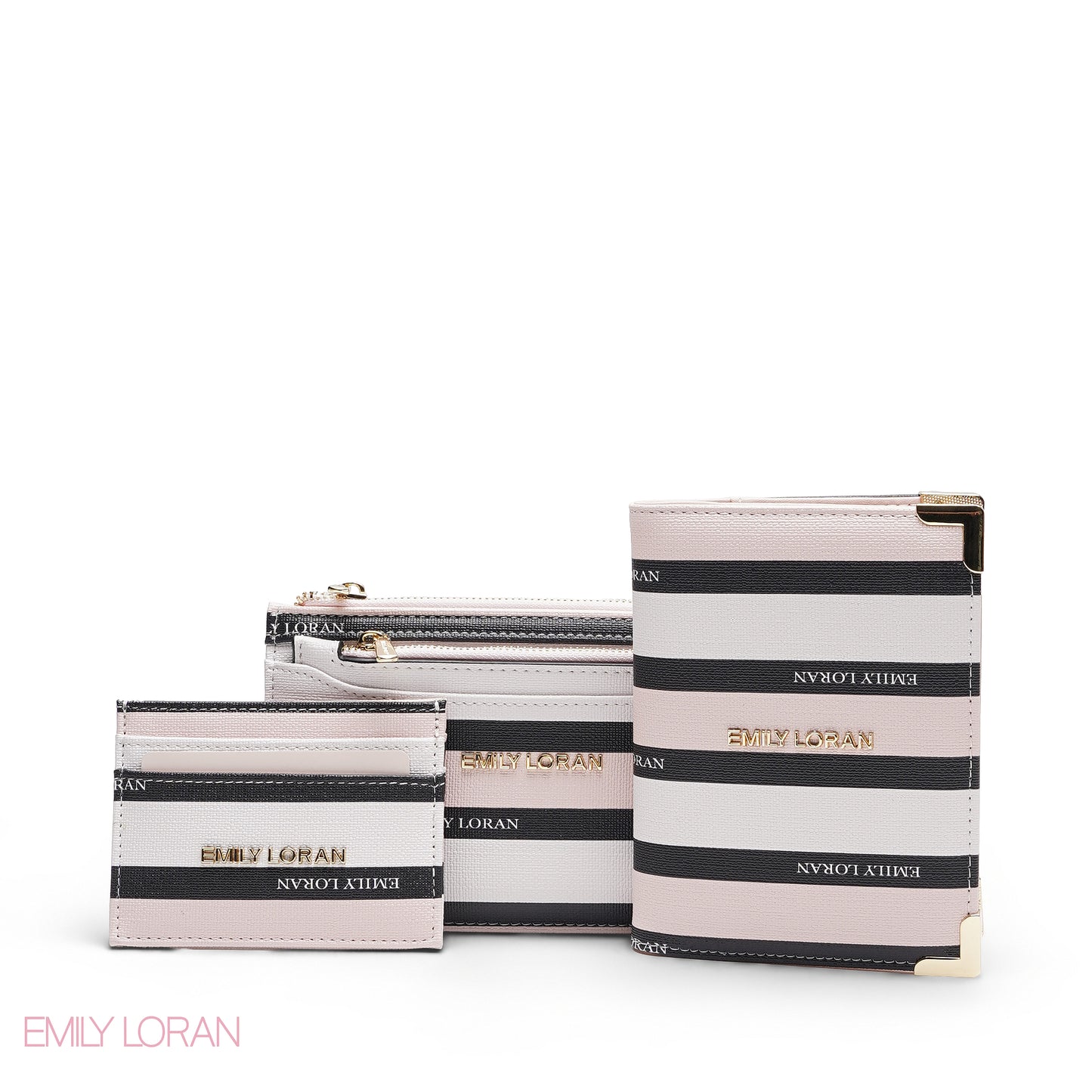 PINK STRIPPED 3-PIECE WALLET SET