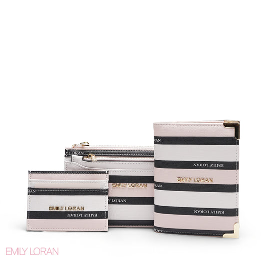 PINK STRIPPED 3-PIECE WALLET SET