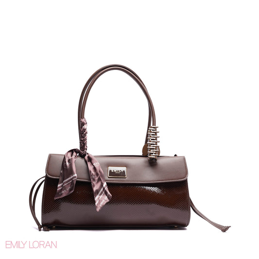 SHOULDER BAG SHINE SNAKE STRUCTURE LEATHER WITH SIMPLE SCARF AND BOOKLET - MEDIUM