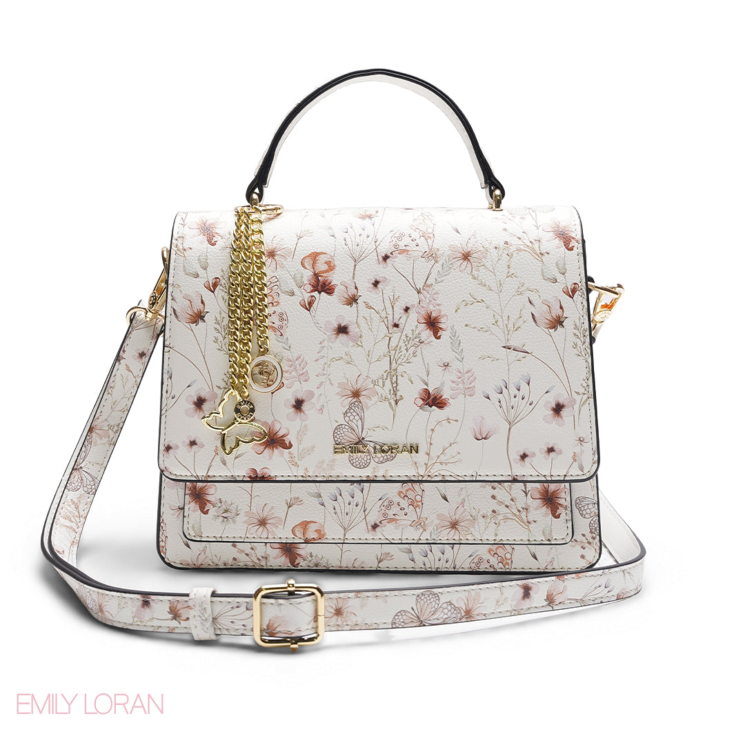 WHITE FLORAL SATCHEL BAG
