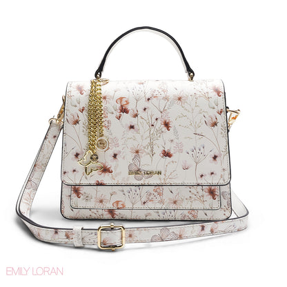 WHITE FLORAL SATCHEL BAG