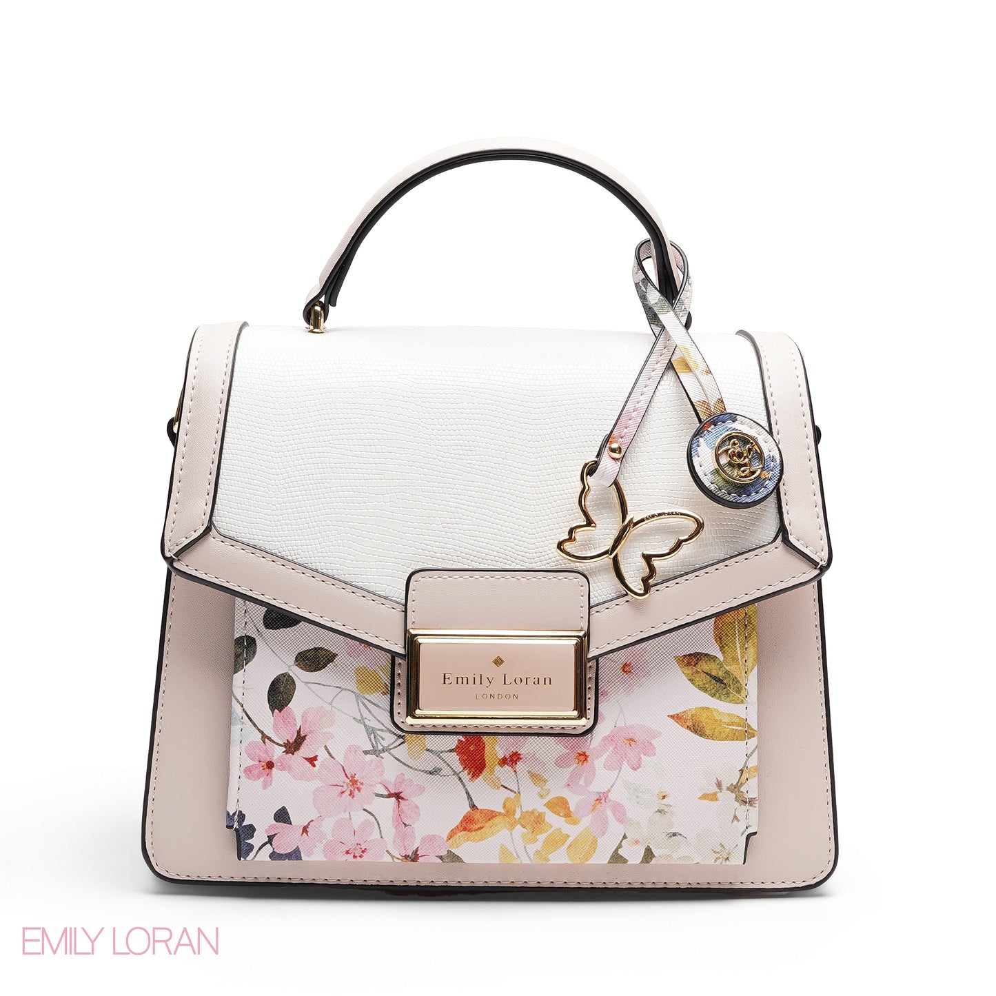 CHIC FLORAL FLAP SATCHEL WITH BUTTERFLY CHARM BAG