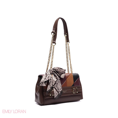 ELEGANT LEATHER SHOULDER BAG  WITH SCARF CHAIN STRAP - SMALL