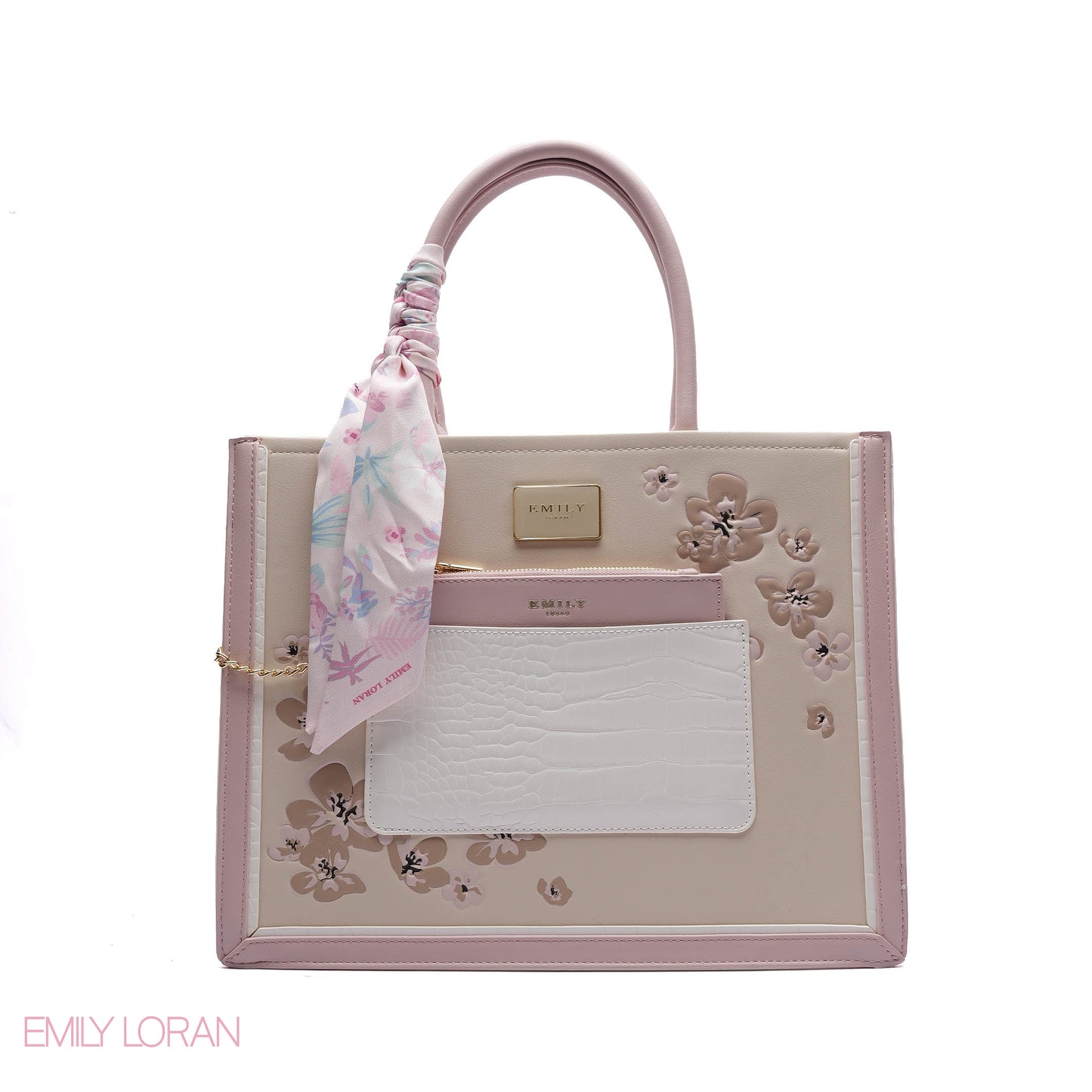 FLORAL EMBROIDERED HANDBAG WITH POUCH