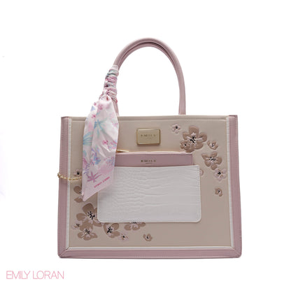 FLORAL EMBROIDERED HANDBAG WITH POUCH