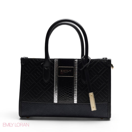 STRUCTURED TEXTURED PANEL TOP HANDLE TOTE BAG