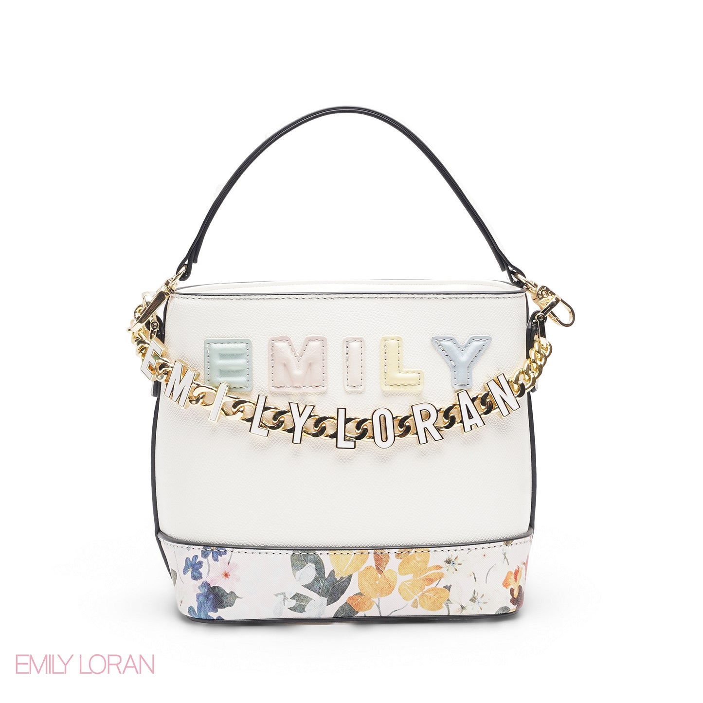 WHITE FLORAL TOTE WITH GOLD CHAIN & STRAP