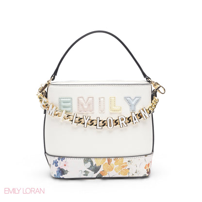 WHITE FLORAL TOTE WITH GOLD CHAIN & STRAP