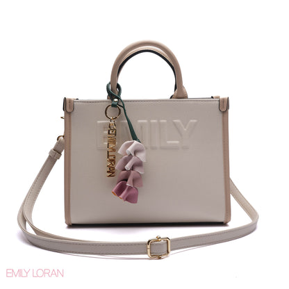 EMBOSSED LOGO TOTE BAG WITH TASSEL CHARM - SMALL