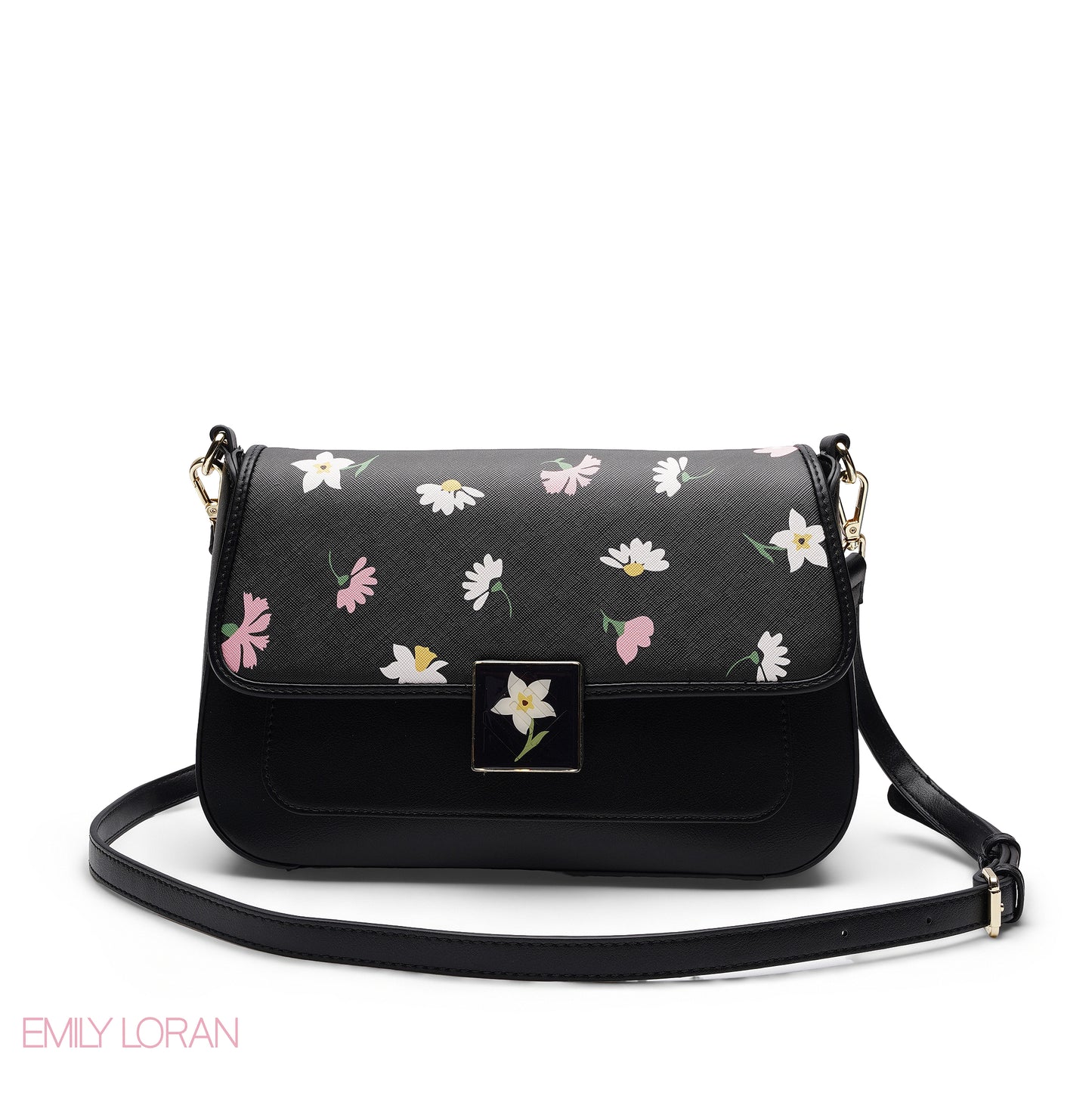 BLACK FLORAL FLAP CROSSBAG