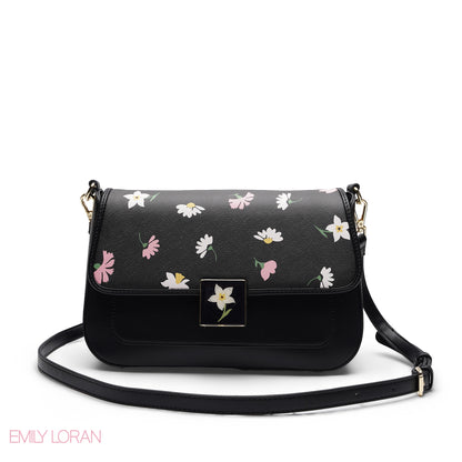 BLACK FLORAL FLAP CROSSBAG