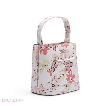 MINI WHITE FLORAL BAG WITH GOLD CHAIN