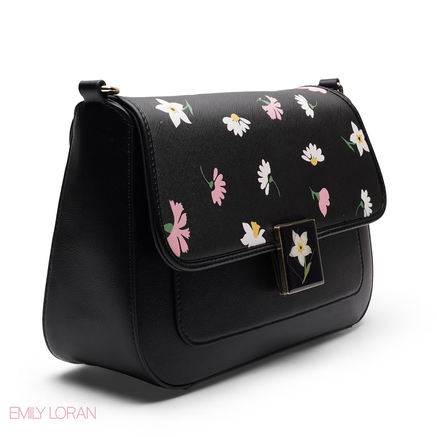 BLACK FLORAL FLAP CROSSBAG