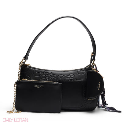 ELEGANT EMBOSSED SHOULDER BAG WITH POUCH