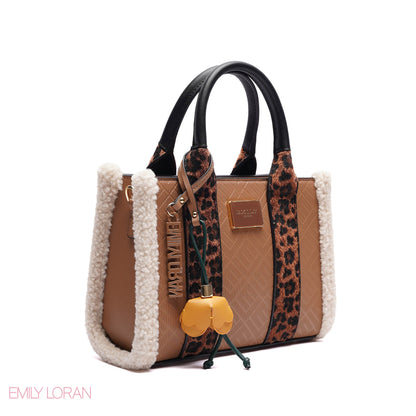 ELEGANT ZEBRA PRINT TOTE BAG WITH FLOWER CHARM - SMALL