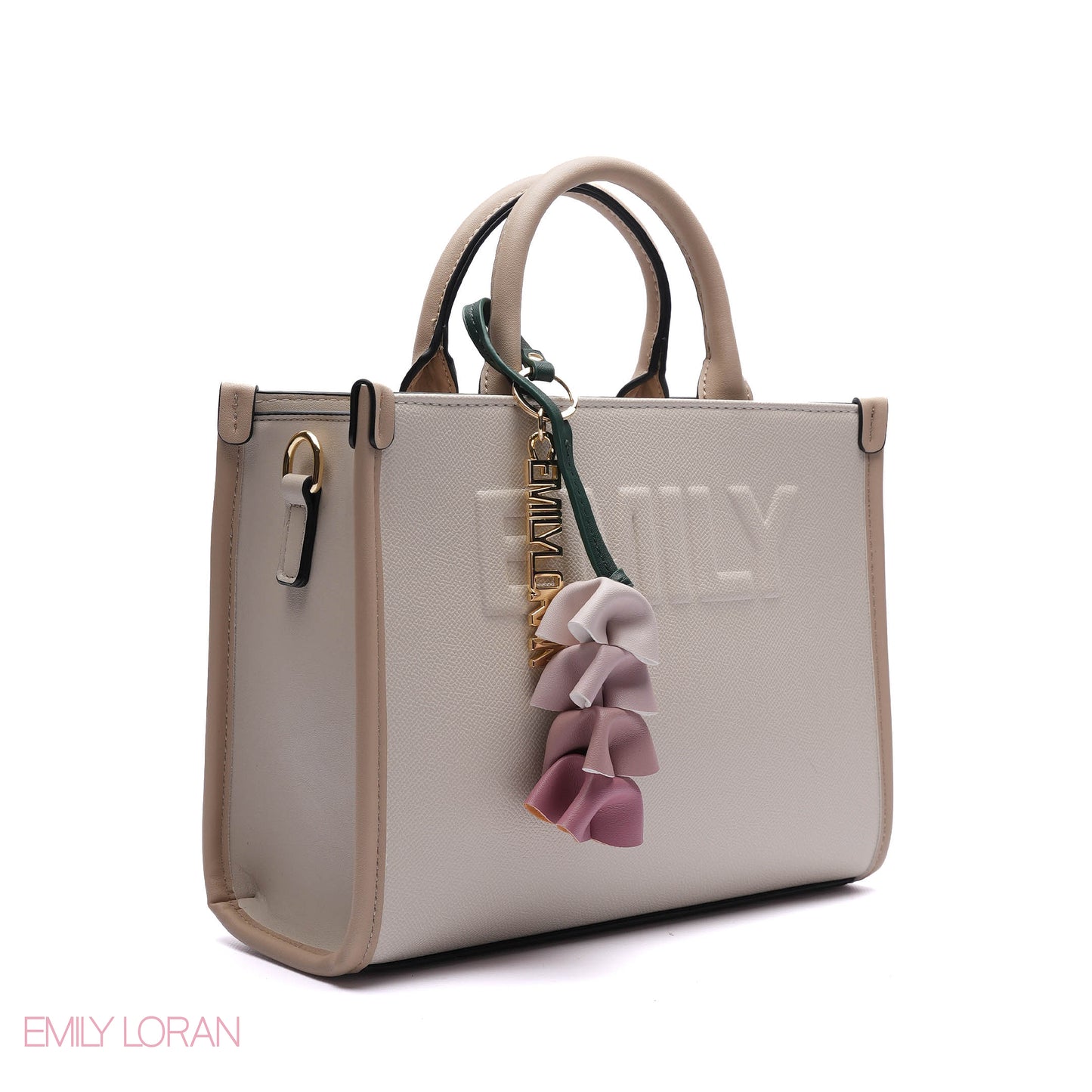 EMBOSSED LOGO TOTE BAG WITH TASSEL CHARM - SMALL