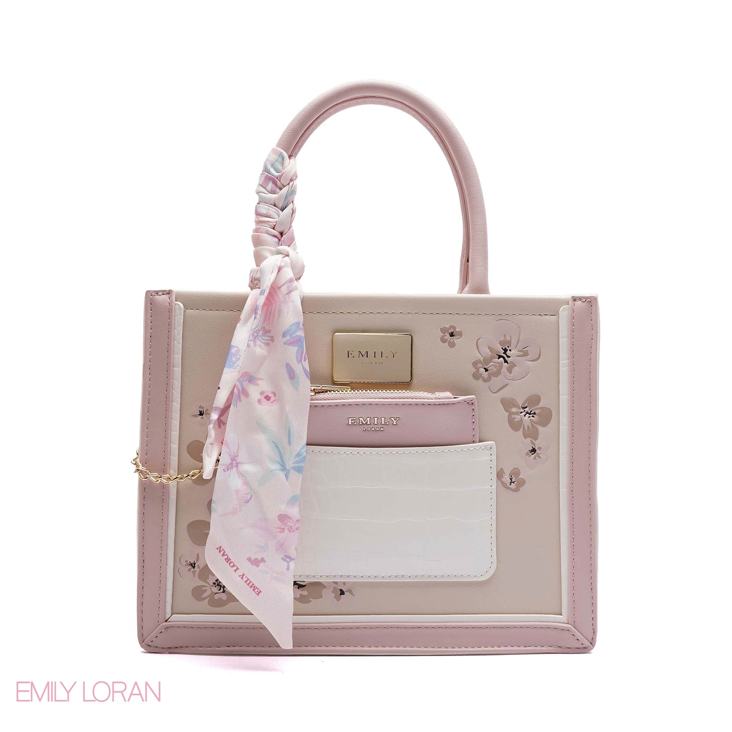 FLORAL EMBROIDERED HANDBAG WITH POUCH - SMALL
