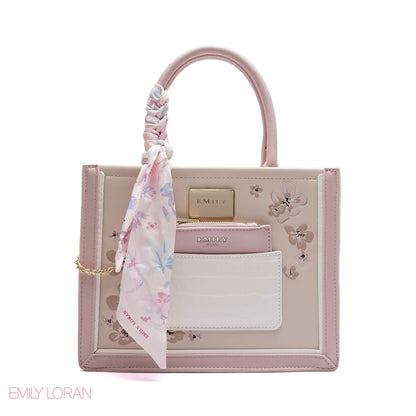 FLORAL EMBROIDERED HANDBAG WITH POUCH - SMALL