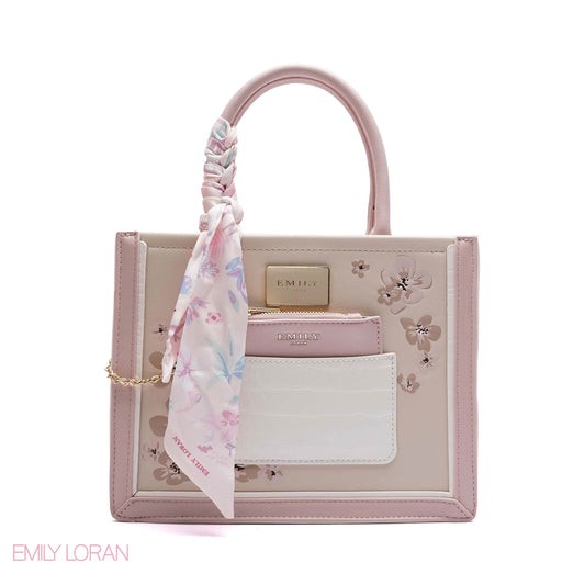 FLORAL EMBROIDERED HANDBAG WITH POUCH - SMALL