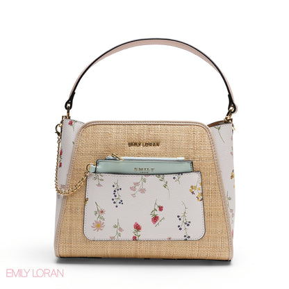 ELEGANT FLORAL PRINT SATCHEL WITH POUCH BAG
