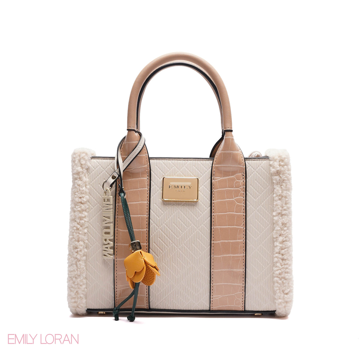 ELEGANT ZEBRA PRINT TOTE BAG WITH FLOWER CHARM - SMALL