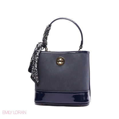 ELEGANT PATENT SUEDE BUCKET BAG WITH LEOPARD SCARF - SMALL