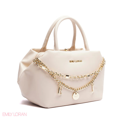 ELEGANT STRUCTURE SATCHEL WITH DETACHABLE STRAP AND GOLD CHARM - SMALL