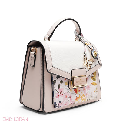 CHIC FLORAL FLAP SATCHEL WITH BUTTERFLY CHARM BAG