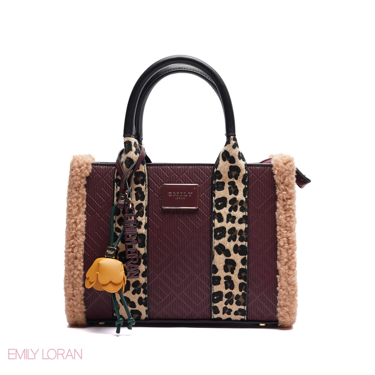ELEGANT ZEBRA PRINT TOTE BAG WITH FLOWER CHARM - SMALL