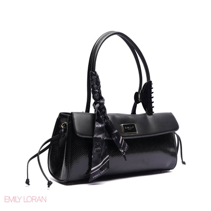 SHOULDER BAG SHINE SNAKE STRUCTURE LEATHER WITH SIMPLE SCARF AND BOOKLET - MEDIUM