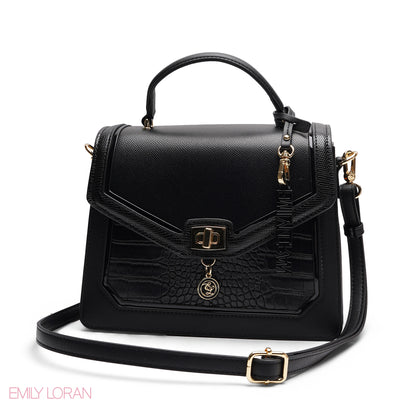 CHIC PANELED SATCHEL WITH SIGNATURE LOGO CHARM BAG