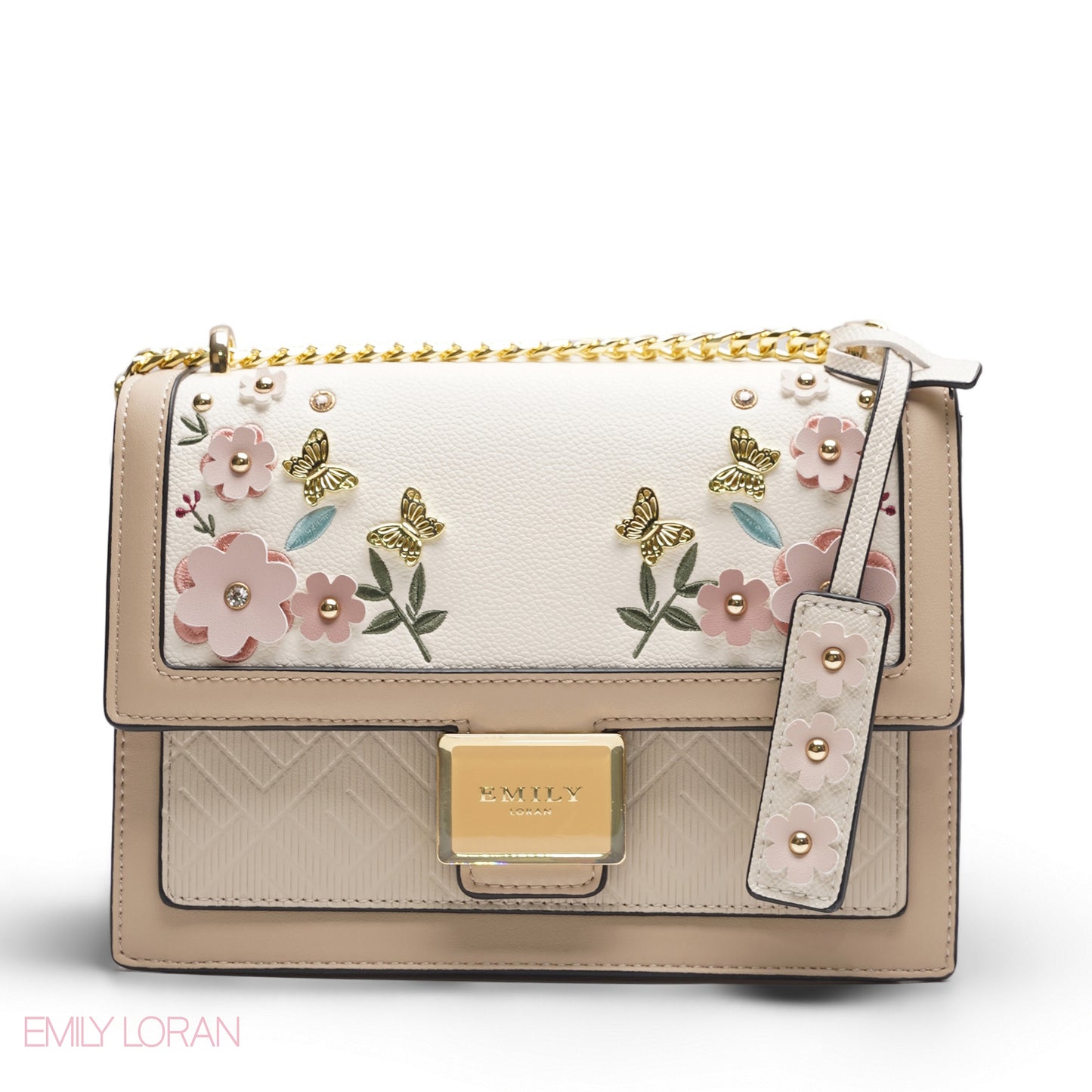 EMILY 3D FLORAL APPLIQUÉ CROSSBODY BAG - WHITE & BEIGE
