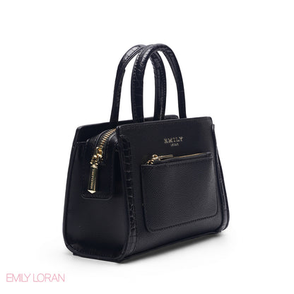 MINI BLACK SOLID BAG WITH GOLD CHAIN