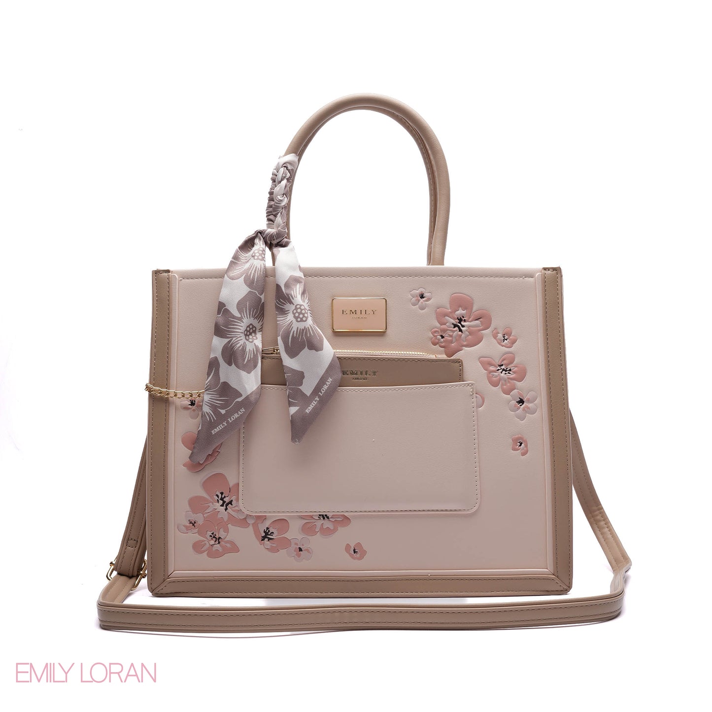 FLORAL EMBROIDERED HANDBAG WITH POUCH