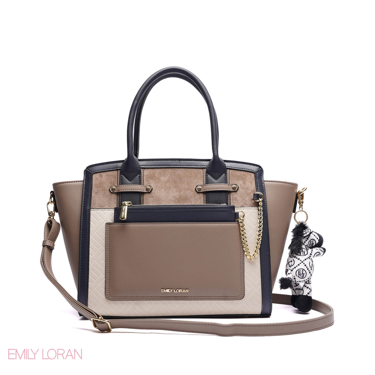 ELEGANT STRUCTURE TOTE BAG WITH ZEBRA CHARM - LARGE