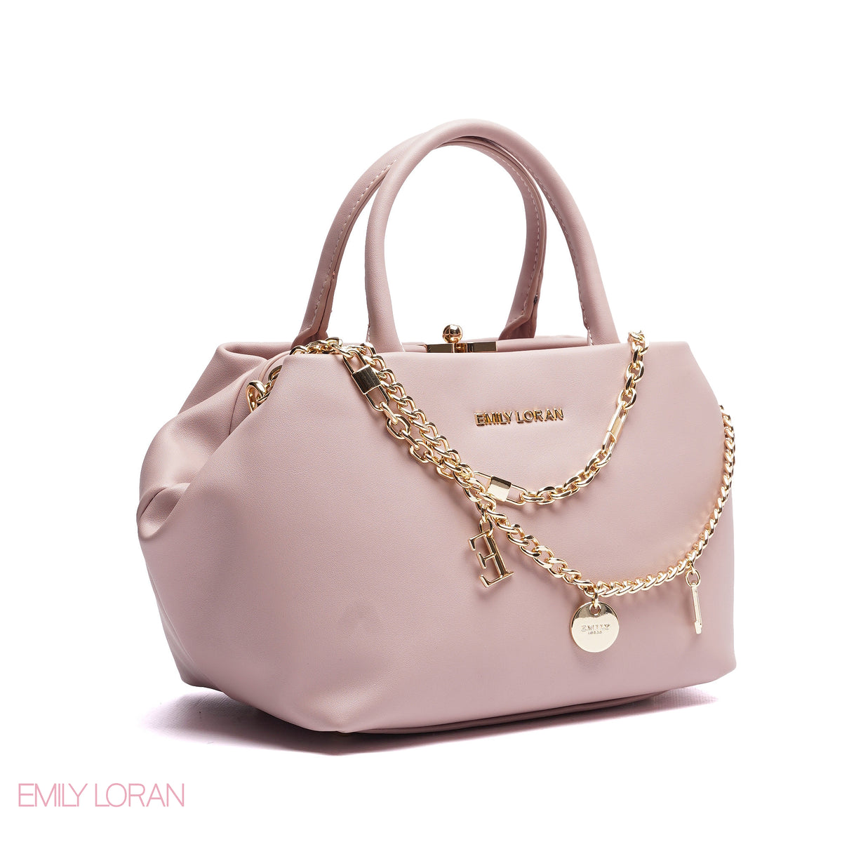 ELEGANT STRUCTURE SATCHEL WITH DETACHABLE STRAP AND GOLD CHARM - SMALL