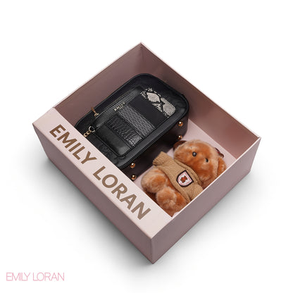 STYLISH PATCHWORK CAMERA BAG SET WITH PLUSH TEDDY CHARM
