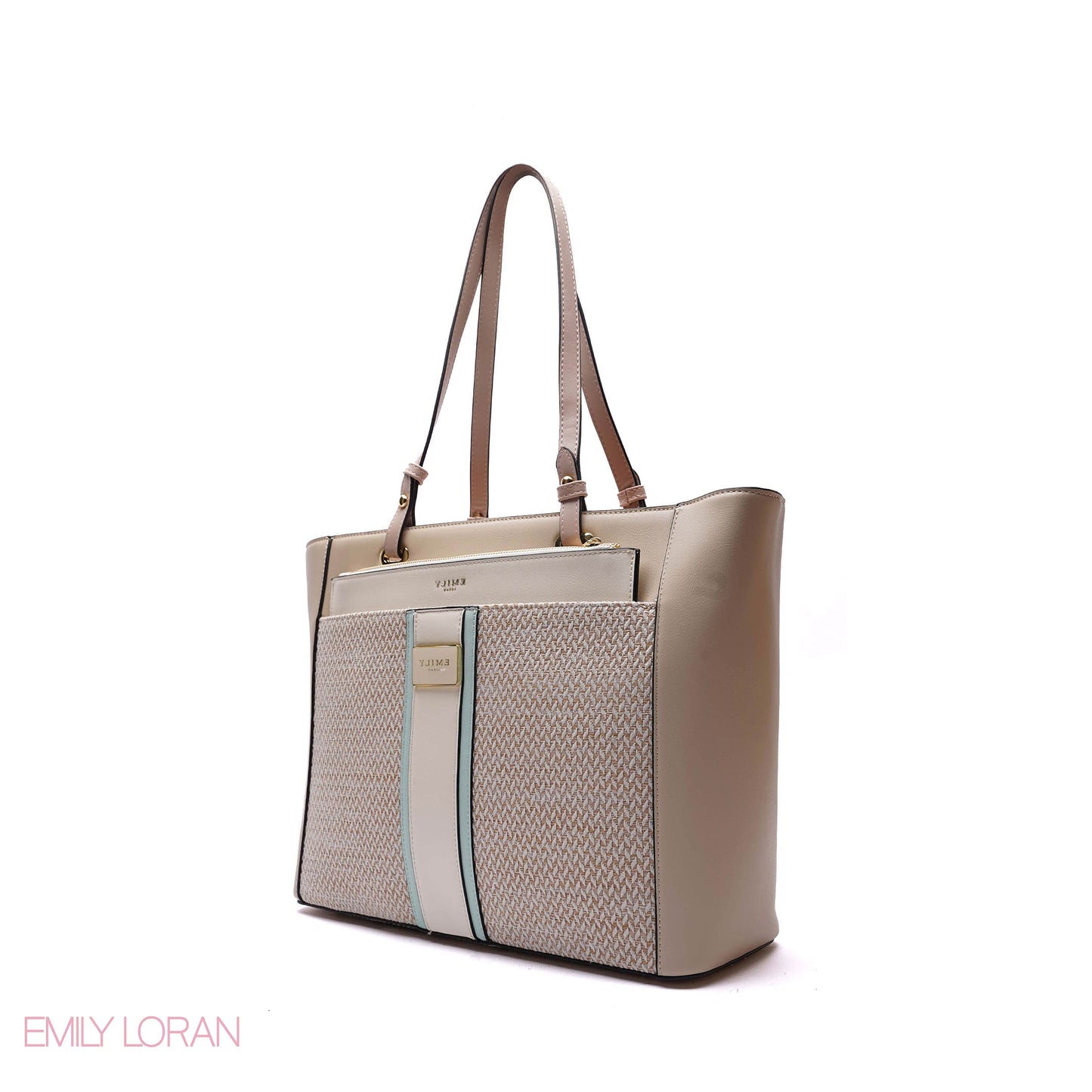 SHOULDER BAG MIX BETWEEN LEATHER AND CLOTH WITH POUCH - LARGE