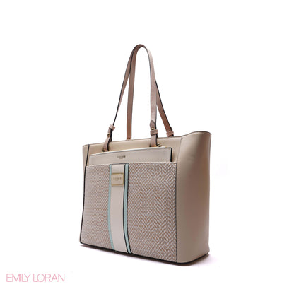 SHOULDER BAG MIX BETWEEN LEATHER AND CLOTH WITH POUCH - LARGE