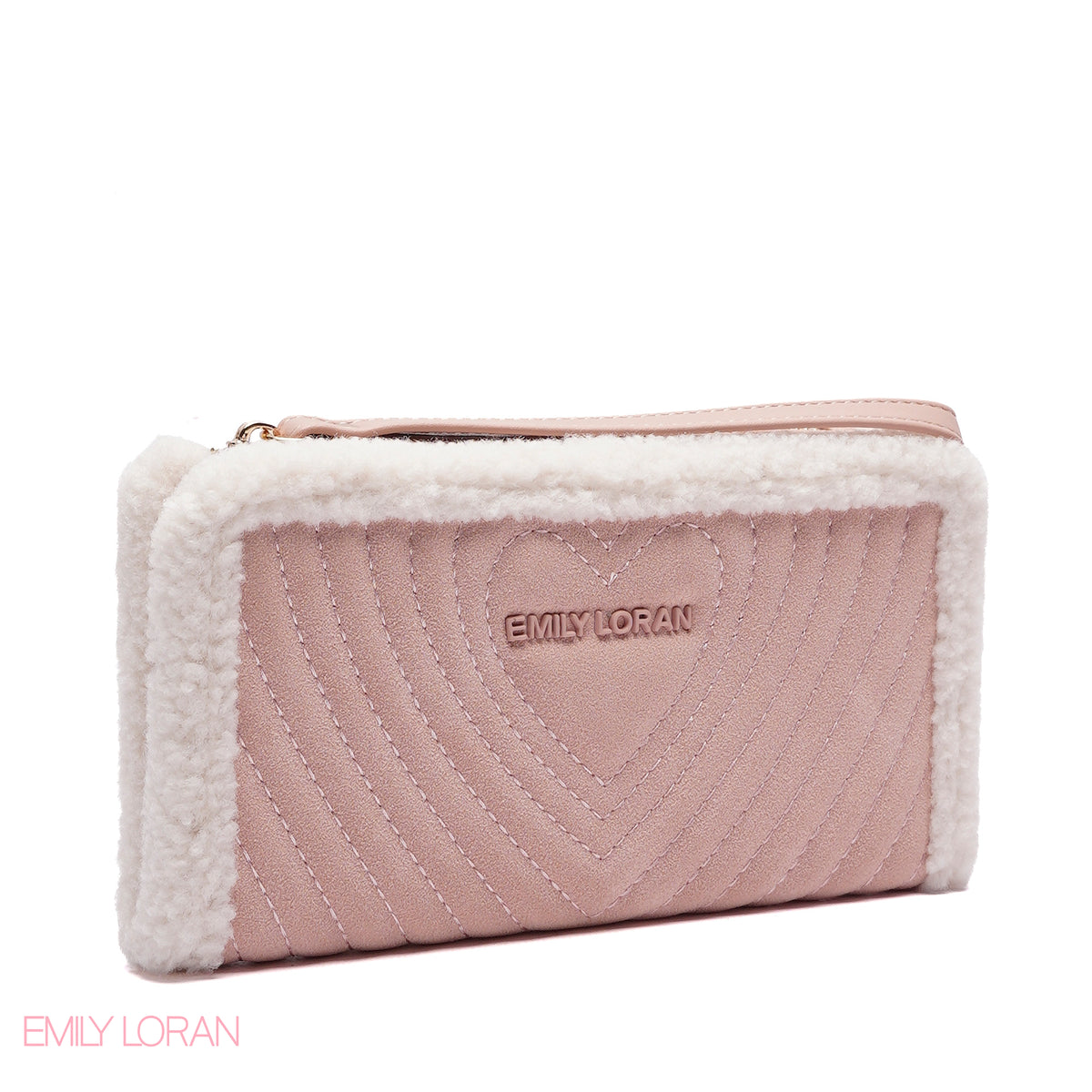 WALLET ROUNDED WITH FUR HEART DESIGN