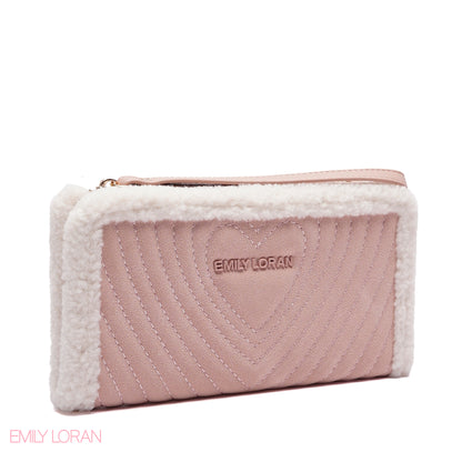 WALLET ROUNDED WITH FUR HEART DESIGN